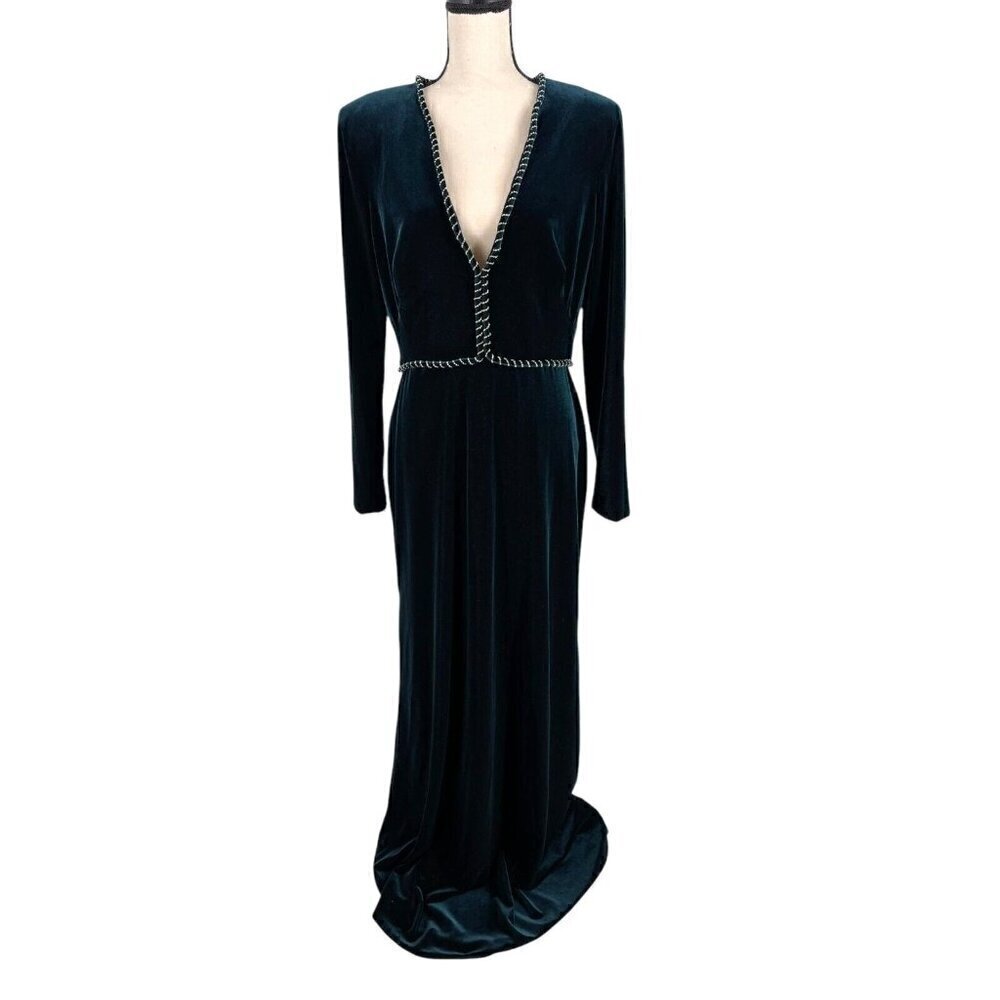 $4295 Monique Lhuillier 14 Plunging Crystal embellished Velour Gown elegant - Picture 2 of 14